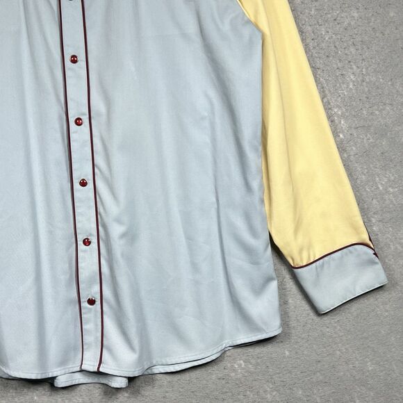VTG Scully Western Rodeo Shirt Pearl Snap Men’s Sz XL Yellow/ Blue Long Sleeve - Picture 4 of 13